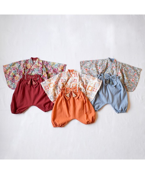 mocmof(モクモフ)の「おめかし袴セット flowery(着物・キッズ・オレンジ/ブルー/レッド・80-90cm/70-80cm)」の16枚目の写真