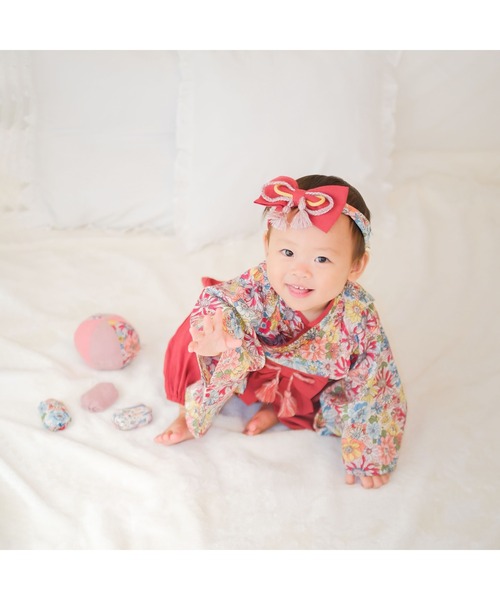mocmof(モクモフ)の「おめかし袴セット flowery(着物・キッズ・オレンジ/ブルー/レッド・80-90cm/70-80cm)」の17枚目の写真