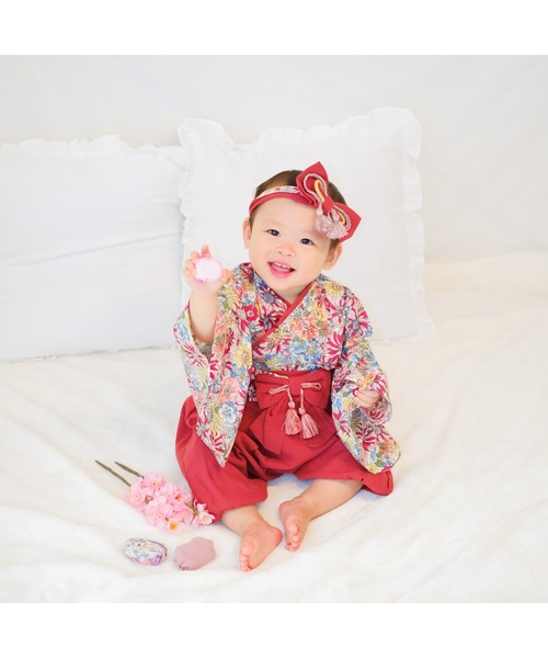 mocmof(モクモフ)の「おめかし袴セット flowery(着物・キッズ・オレンジ/ブルー/レッド・80-90cm/70-80cm)」の18枚目の写真
