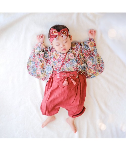 mocmof(モクモフ)の「おめかし袴セット flowery(着物・キッズ・オレンジ/ブルー/レッド・80-90cm/70-80cm)」の19枚目の写真