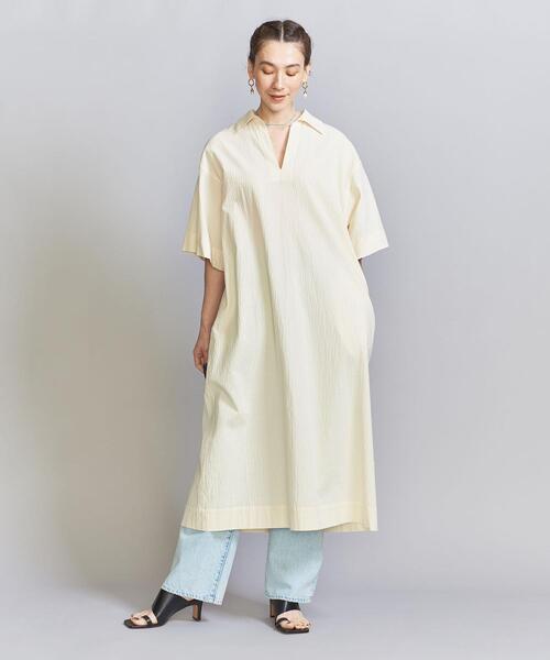 BEAUTY&YOUTH UNITED ARROWS（ビューティーアンドユースユナイテッドアローズ）の「コットンポプリン カフタンスキッパーワンピース/ライナー -ウォッシャブル-（シャツワンピース・レディース・オフホワイト・S/M）」の7枚目の写真
