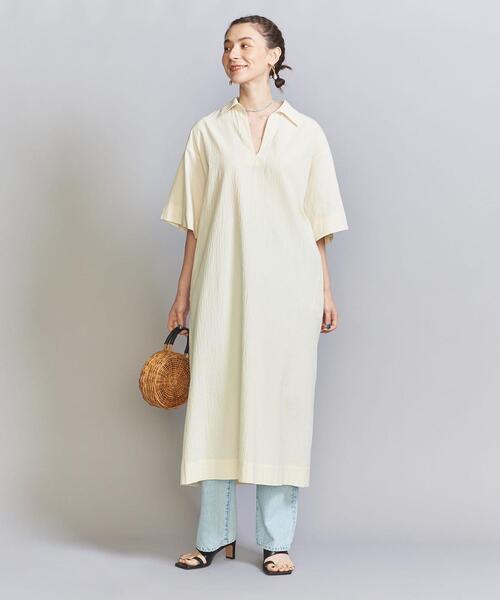 BEAUTY&YOUTH UNITED ARROWS（ビューティーアンドユースユナイテッドアローズ）の「コットンポプリン カフタンスキッパーワンピース/ライナー -ウォッシャブル-（シャツワンピース・レディース・オフホワイト・S/M）」の3枚目の写真