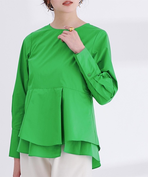 UR'S（ユアーズ）の「イレギュラーヘムペプラムトップス（Tシャツ/カットソー・レディース・グリーン/ブラック/ホワイト/ブルー・M/S/L）」の15枚目の写真