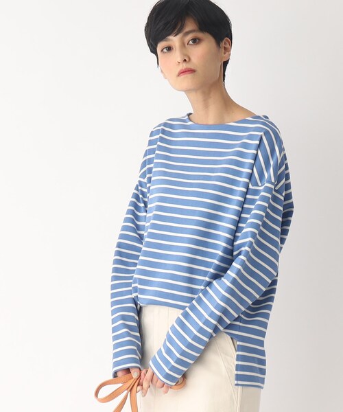 OPAQUE.CLIP(オペークドットクリップ)の「◆ギザコットン バスクボーダーカットソー(Tシャツ/カットソー・レディース・ブルー系2/ホワイト系その他3/ベージュ系2・38)」の1枚目の写真