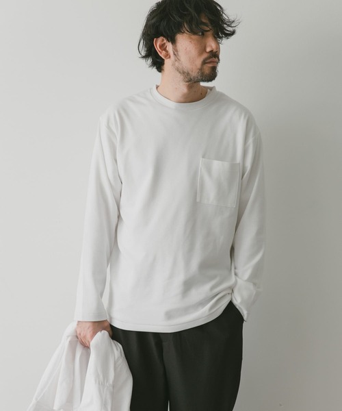 URBAN RESEARCH DOORS(アーバンリサーチドアーズ)の「『イージーケア』『毛玉防止』ポンチロングスリーブTシャツ(Tシャツ/カットソー・メンズ・ホワイト/ブルー/スミクロ・LARGE/MEDIUM)」の4枚目の写真