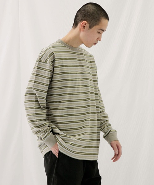 EKAL(エカル)の「ネイチャーボーダーロングスリーブTシャツ(Tシャツ/カットソー・メンズ・グリーン系その他/ホワイト系その他・MEDIUM/LARGE)」の1枚目の写真