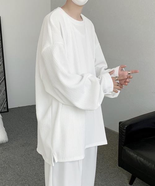 FVLMEN（フルメン）の「【FVLMEN】pleats balloon shirtsleeve tee/プリーツ バルーン シャツスリーブ T（Tシャツ/カットソー・メンズ・ホワイト/グリーン/ブラック・LARGE/X-LARGE/MEDIUM）」の9枚目の写真