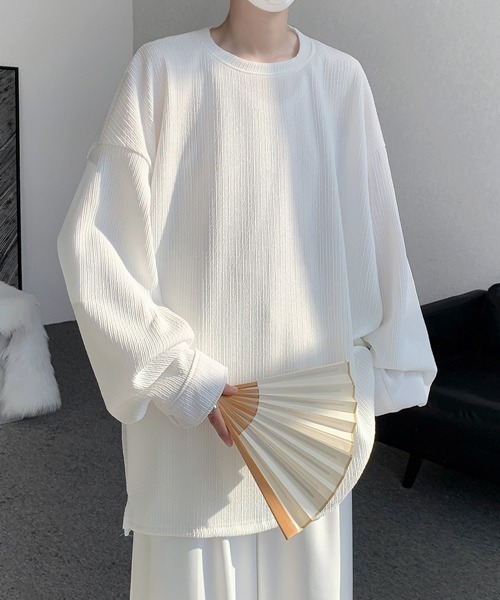 FVLMEN（フルメン）の「【FVLMEN】pleats balloon shirtsleeve tee/プリーツ バルーン シャツスリーブ T（Tシャツ/カットソー・メンズ・ホワイト/グリーン/ブラック・LARGE/X-LARGE/MEDIUM）」の4枚目の写真