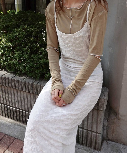 CORNERS（コーナーズ）の「シャーリングジャガードキャミワンピース（ワンピース・レディース・アイボリー/ブラウン/ブラック・M）」の4枚目の写真