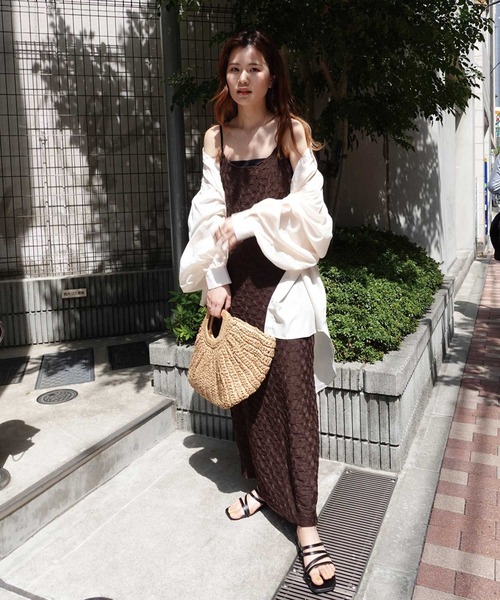 CORNERS（コーナーズ）の「シャーリングジャガードキャミワンピース（ワンピース・レディース・アイボリー/ブラウン/ブラック・M）」の15枚目の写真