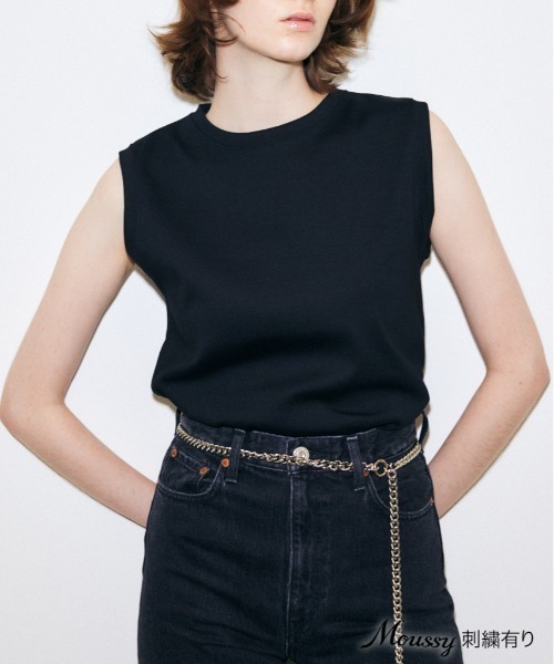 MOUSSY(マウジー)の「SUVIN GIZA BASIC タンクトップ(タンクトップ・レディース・ブルー/ブラック/グリーン/ライトオレンジ系/ホワイト/ライトグリーン/ネイビー/ホワイト系その他/ブラック系その他/ピンク/ライトパープル・1/2)」の5枚目の写真