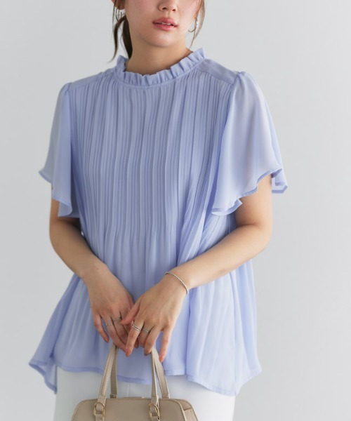 Pierrot（ピエロ）の「フレアスリーブプリーツブラウス（シャツ/ブラウス・レディース・ブラック/ネイビー/ライトブルー/アイボリー/イエロー/ブルー・L/M）」の5枚目の写真