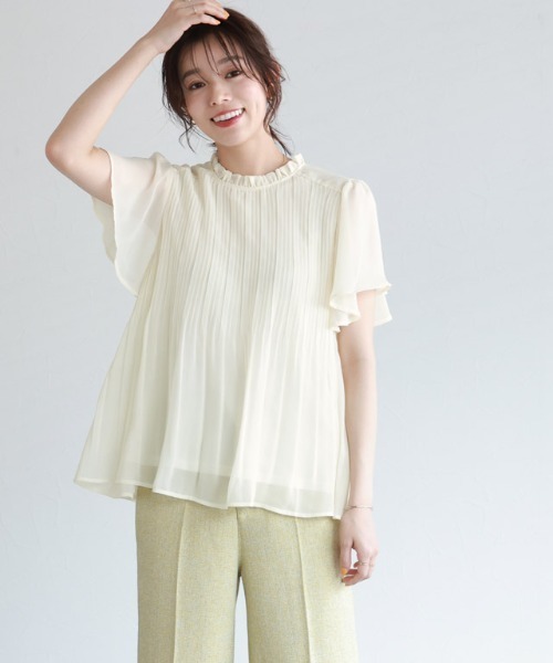 フレアスリーブプリーツブラウス