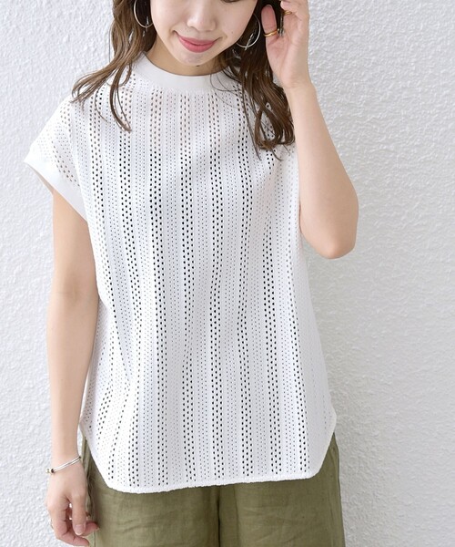 SHIPS any(シップス エニィ)の「SHIPS any:〈洗濯機可能〉アイレット クルーネック TEE(Tシャツ/カットソー・レディース・ホワイト/ブラック/イエロー・ONE SIZE)」の19枚目の写真