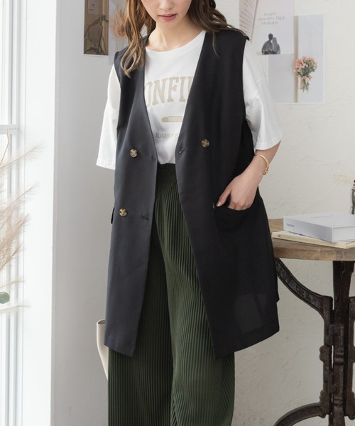 Ada.（エイダ）の「秋・冬にヘビロテ間違いなし◎ 麻調オーバーサイズ ジレ ベスト（ベスト・レディース・グレー/ブラック/ベージュ・FREE）」の2枚目の写真