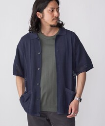 *SHIPS:〈手洗い可能〉12ゲージ リラックスフィット メッシュ ニット ポロ カーディガン