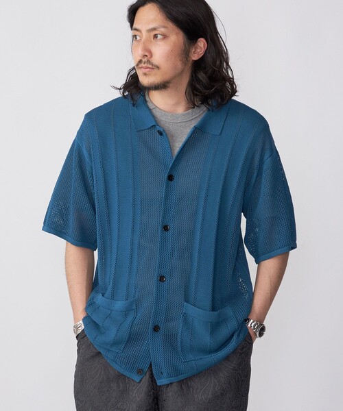 SHIPS(シップス)の「*SHIPS:〈手洗い可能〉12ゲージ リラックスフィット メッシュ ニット ポロ カーディガン(カーディガン/ボレロ・メンズ・グリーン/ダークグレー/ロイヤルブルー/ネイビー・SMALL/MEDIUM/LARGE)」の4枚目の写真