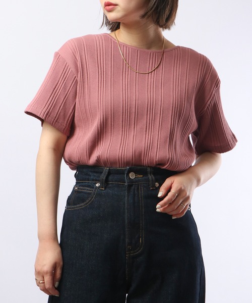 Arinomama（アリノママ）の「Arinomama 針抜きリブTシャツ（Tシャツ/カットソー・レディース・モカ/スモークピンク/スミクロ・FREE）」の19枚目の写真