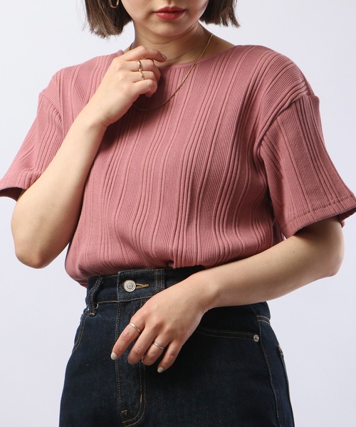 Arinomama（アリノママ）の「Arinomama 針抜きリブTシャツ（Tシャツ/カットソー・レディース・モカ/スモークピンク/スミクロ・FREE）」の18枚目の写真