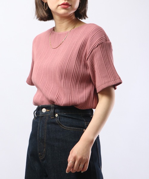 Arinomama（アリノママ）の「Arinomama 針抜きリブTシャツ（Tシャツ/カットソー・レディース・モカ/スモークピンク/スミクロ・FREE）」の21枚目の写真