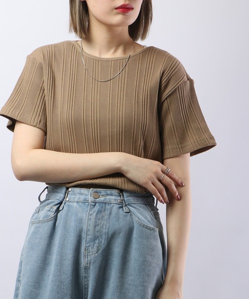 Arinomama（アリノママ）の「Arinomama 針抜きリブTシャツ（Tシャツ/カットソー・レディース・モカ/スモークピンク/スミクロ・FREE）」の11枚目の写真