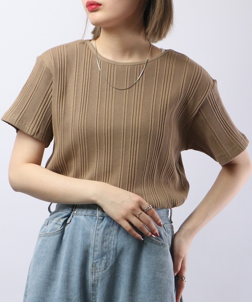 Arinomama（アリノママ）の「Arinomama 針抜きリブTシャツ（Tシャツ/カットソー・レディース・モカ/スモークピンク/スミクロ・FREE）」の12枚目の写真