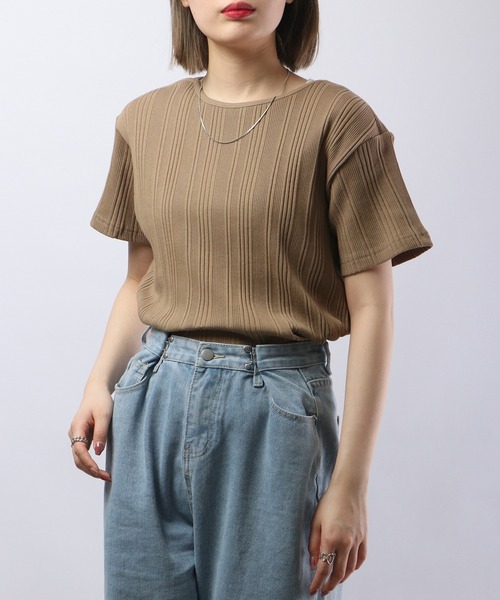 Arinomama（アリノママ）の「Arinomama 針抜きリブTシャツ（Tシャツ/カットソー・レディース・モカ/スモークピンク/スミクロ・FREE）」の13枚目の写真