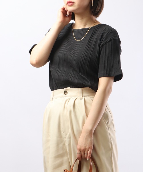 Arinomama（アリノママ）の「Arinomama 針抜きリブTシャツ（Tシャツ/カットソー・レディース・モカ/スモークピンク/スミクロ・FREE）」の7枚目の写真