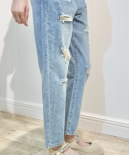 LA POMME petit（ラポミ・プチ）の「パールデコダメージデニム