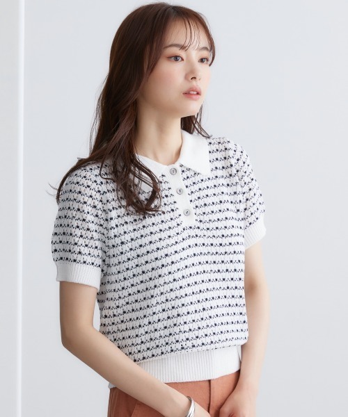 miclat（ミクラ）の「大きいサイズ　透かし編み衿付きニット　miclat（ニット/セーター・レディース・ホワイト系/ブラック系・L/LL/3L/4L/5L）」の7枚目の写真