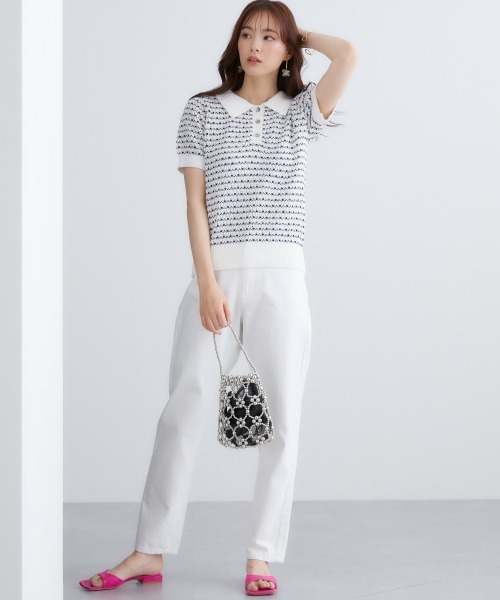 miclat（ミクラ）の「大きいサイズ　透かし編み衿付きニット　miclat（ニット/セーター・レディース・ホワイト系/ブラック系・L/LL/3L/4L/5L）」の8枚目の写真