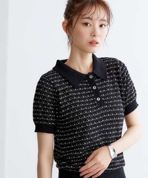 miclat（ミクラ）の「大きいサイズ　透かし編み衿付きニット　miclat（ニット/セーター・レディース・ホワイト系/ブラック系・L/LL/3L/4L/5L）」の5枚目の写真