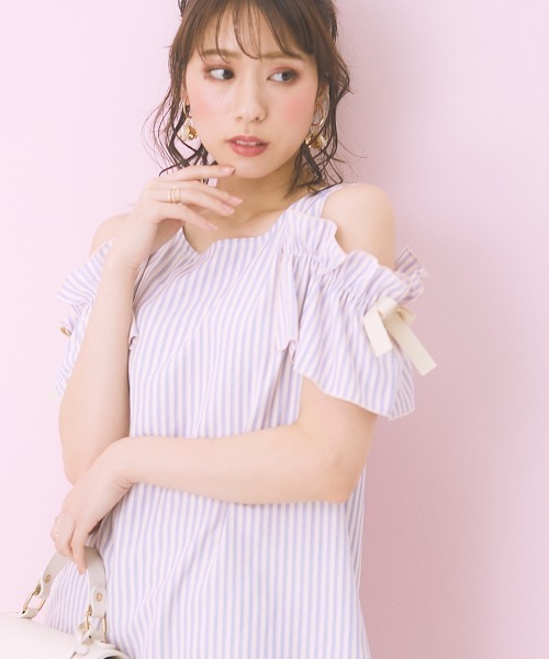 インディヴィ　大きいサイズ　48　ストライプ柄ブラウス　ピンク　4XL　19 ◇シアーストライプブラウス【WEB限定サイズ】（シャツ