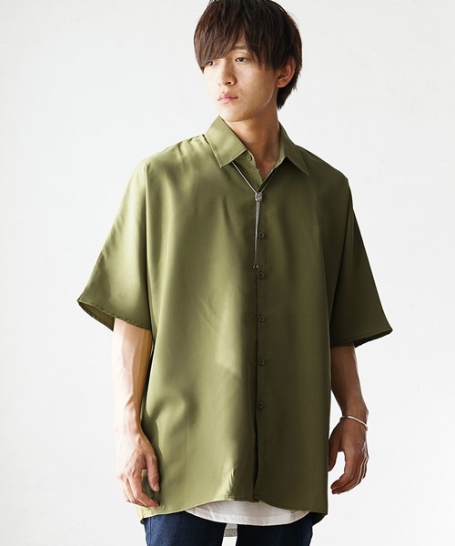 MinoriTY】レギュラーカラーロング半袖シャツ ロング丈 メンズ 無地 秋