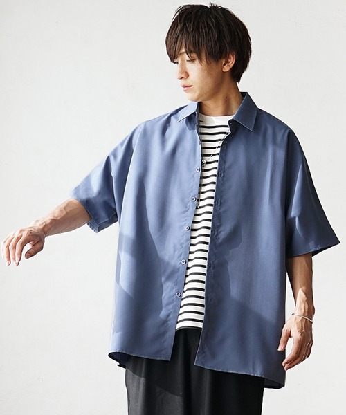 オーバーシルエット 半袖シャツ メンズ ロング丈 モード MinoriTY シャツ 「MinoriTY」レギュラーカラーロング半袖シャツ