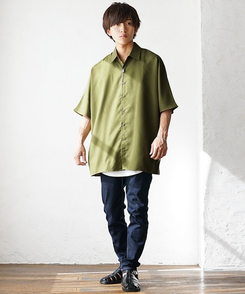 MinoriTY】レギュラーカラーロング半袖シャツ ロング丈 メンズ