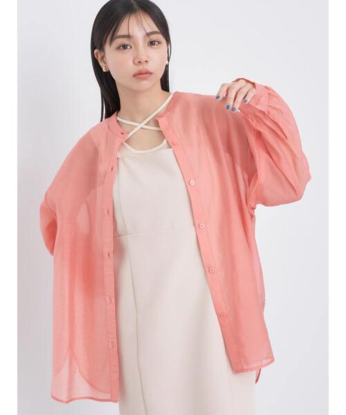 シアーバンドカラーシャツ