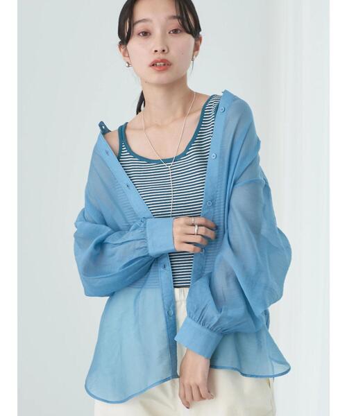 シアーバンドカラーシャツ