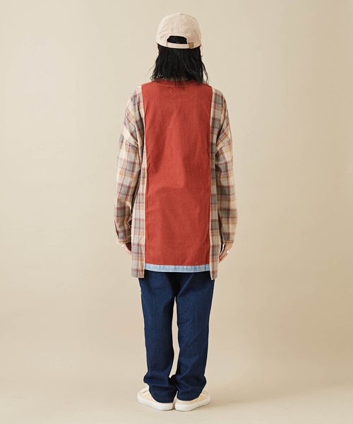 CUBE SUGAR（キューブシュガー）の「無地×チェック異素材切替チュニックTシャツ（Tシャツ/カットソー・レディース・カーキ/レッド/ネイビー・M）」の6枚目の写真