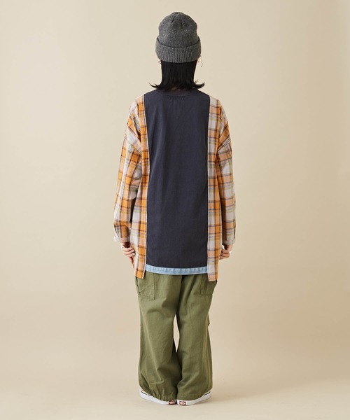 CUBE SUGAR（キューブシュガー）の「無地×チェック異素材切替チュニックTシャツ（Tシャツ/カットソー・レディース・カーキ/レッド/ネイビー・M）」の13枚目の写真