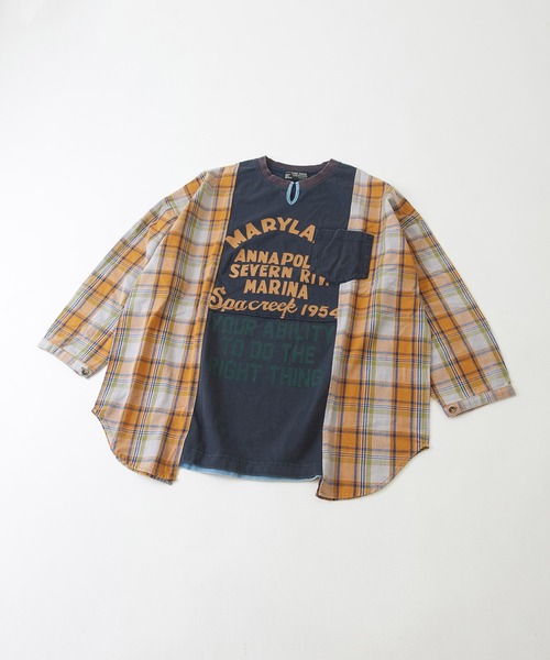 CUBE SUGAR（キューブシュガー）の「無地×チェック異素材切替チュニックTシャツ（Tシャツ/カットソー・レディース・カーキ/レッド/ネイビー・M）」の14枚目の写真