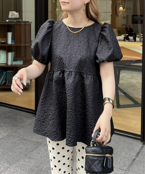 prose verse（プロズヴェール）の「バックリボンフラワージャガードペプラムブラウス（シャツ/ブラウス・レディース・ピンク/オフホワイト/ブラック・MEDIUM）」の6枚目の写真