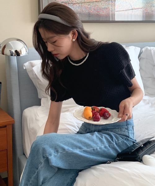 Vipoa(ヴィポア)の「Double puff sleeve summer knit(ニット/セーター・レディース・グレー/ブラック/ホワイト・FREE)」の8枚目の写真