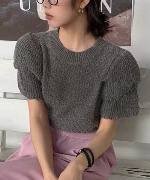 Vipoa(ヴィポア)の「Double puff sleeve summer knit(ニット/セーター・レディース・グレー/ブラック/ホワイト・FREE)」の18枚目の写真