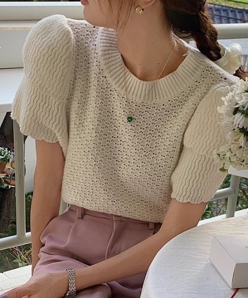 Vipoa(ヴィポア)の「Double puff sleeve summer knit(ニット/セーター・レディース・グレー/ブラック/ホワイト・FREE)」の20枚目の写真