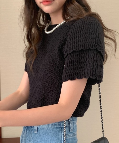 Vipoa(ヴィポア)の「Double puff sleeve summer knit(ニット/セーター・レディース・グレー/ブラック/ホワイト・FREE)」の21枚目の写真