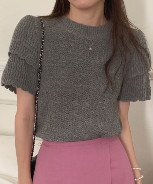 Vipoa(ヴィポア)の「Double puff sleeve summer knit(ニット/セーター・レディース・グレー/ブラック/ホワイト・FREE)」の22枚目の写真