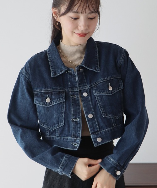 BLUEEAST（ブルーイースト）の「ショートデニムジャケット（デニムジャケット・レディース・ネイビー/ブルー・MEDIUM）」の2枚目の写真