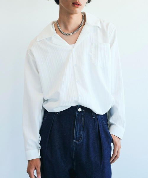 aimoha（アイモハ）の「aimoha mens モード系エンボス加工シャツ（シャツ/ブラウス・メンズ・チョコ/ブルー/ホワイト/ブラック・MEDIUM/LARGE/XX-LARGE/X-LARGE）」の2枚目の写真