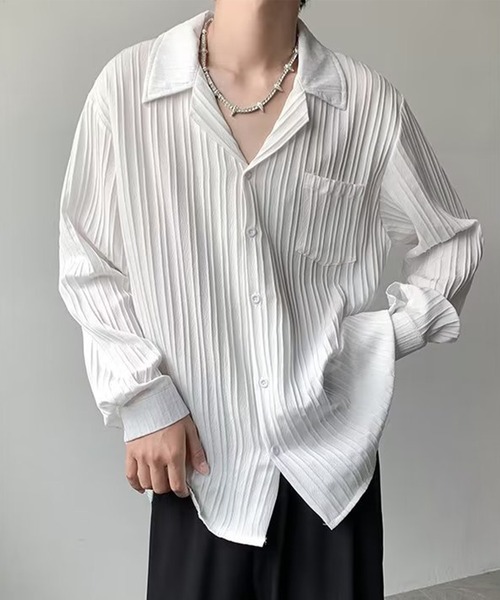 aimoha（アイモハ）の「aimoha mens モード系エンボス加工シャツ（シャツ/ブラウス・メンズ・チョコ/ブルー/ホワイト/ブラック・MEDIUM/LARGE/XX-LARGE/X-LARGE）」の10枚目の写真